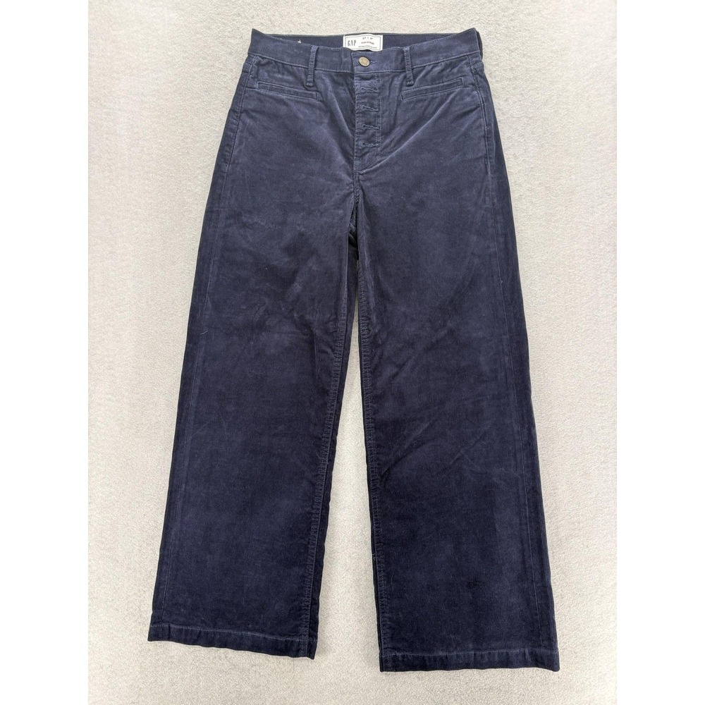Gap High Stride Corduroy Chino Pants Womens 4P Navy Wide Leg High Rise Petite